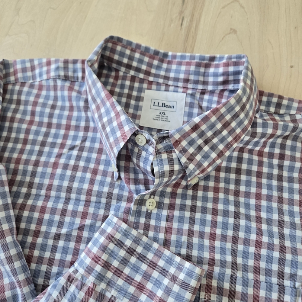 L.L. Bean Men's Button-Down Plaid Shirt in Blue and Burgundy